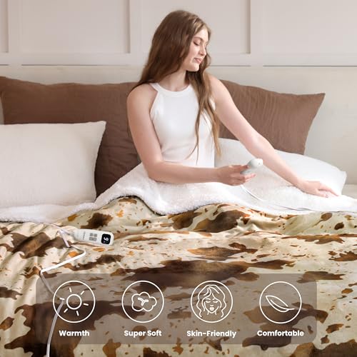 Image of Heated Blanket Full Blanket - Fast Heating Electric Blanket, Soft Flannel Heated Throw with 4 Time Settings,10 Heating Settings, Warm Gifts for Women & Mom & Grandma