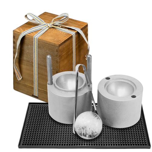 Ice Ball Press Maker Set with Wooden Gift Box | Birthday Gifts | Premium Aluminum Ice Ball Machine for Cocktails & Whiskey (5.9 x 3.9 Inches)