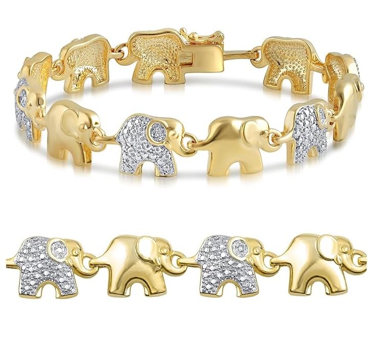Beyond BrillianceCute Elephant Round Cut Natural Diamond Link Tennis Bracelet (I-J, I3) in Rose Gold, Yellow Gold Plated & Silver | Fine Jewelry | Gift Box Included