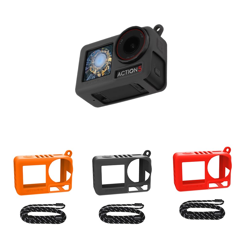 Protege Tu DJI Osmo Action 5 Pro: Funda De Silicona Naranja + 2 Cubre Lentes + Cordón – Antideslizante Y Cómoda