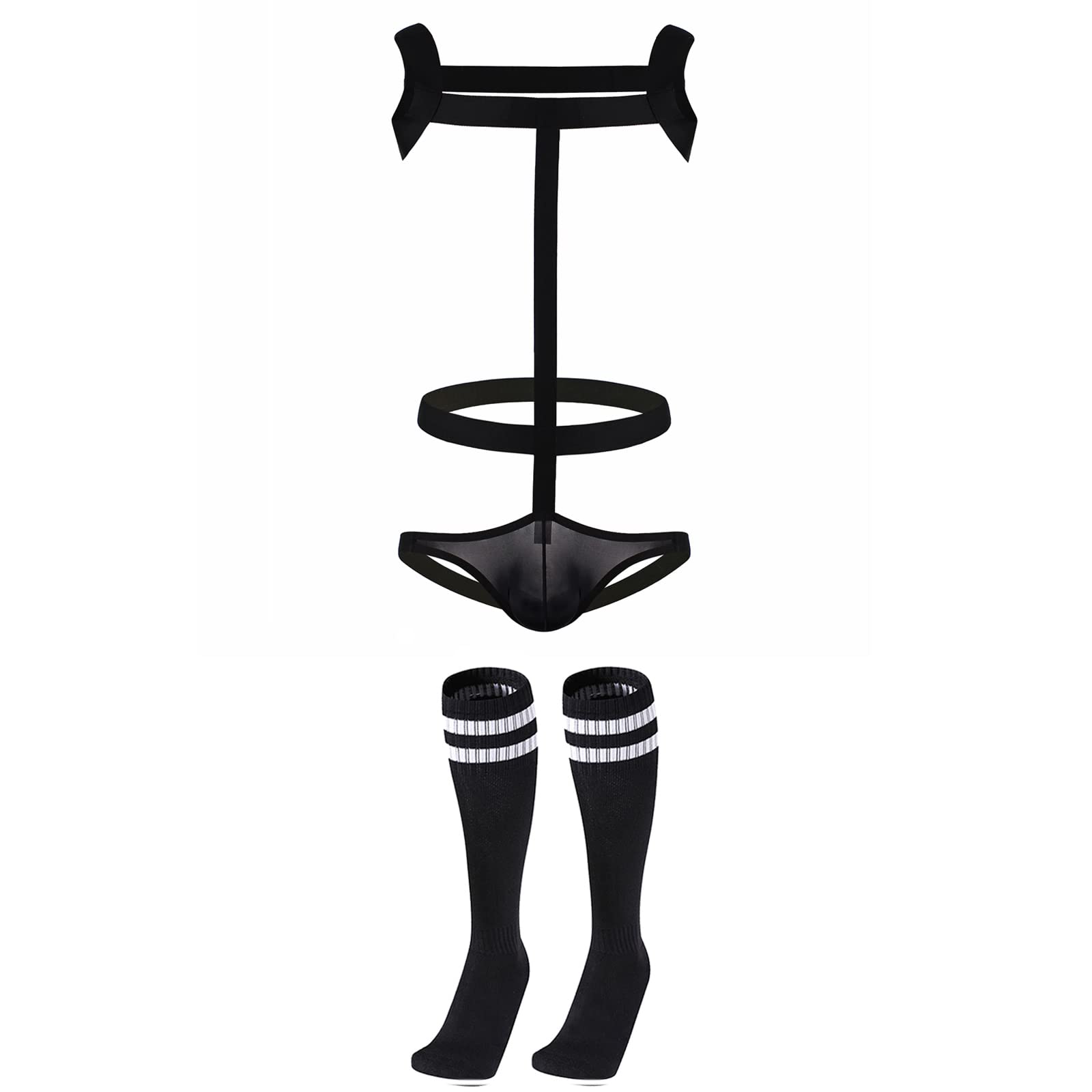 Men'S Sexy Brazilian Underwear Mens Shoulder Chest Harness Belt Bulge Pouch Bodysuit With Stockings Nightwear Club Perf