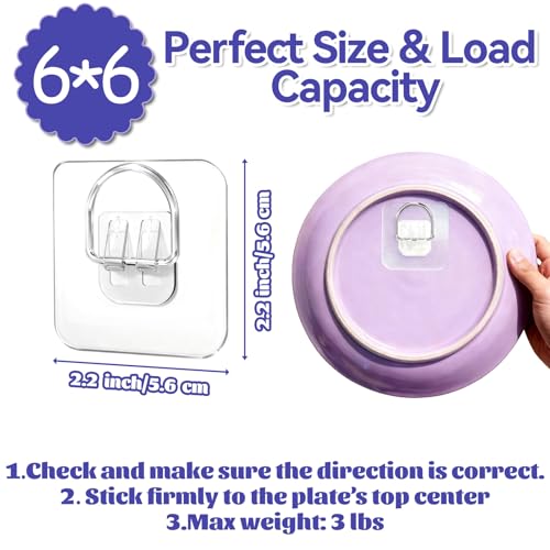 Image of 25 Pack Plate Hangers for The Wall - Invisible Adhesive Hangers for Display, Premium Adhesive Picture Hangers for Decorative Plates, Photo Frames, Paintings & Wall Art, 2.2x2.2 in
