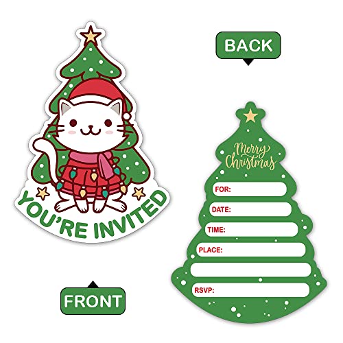 Rewidparty Christmas Tree Shaped Fill-In Invitations With Envelopes（Set Of 15）Christmas Birthday Party Invitations For Kids Adults Christmas Cookie Swap Party Invites Christmas Party Supplies #TOP1