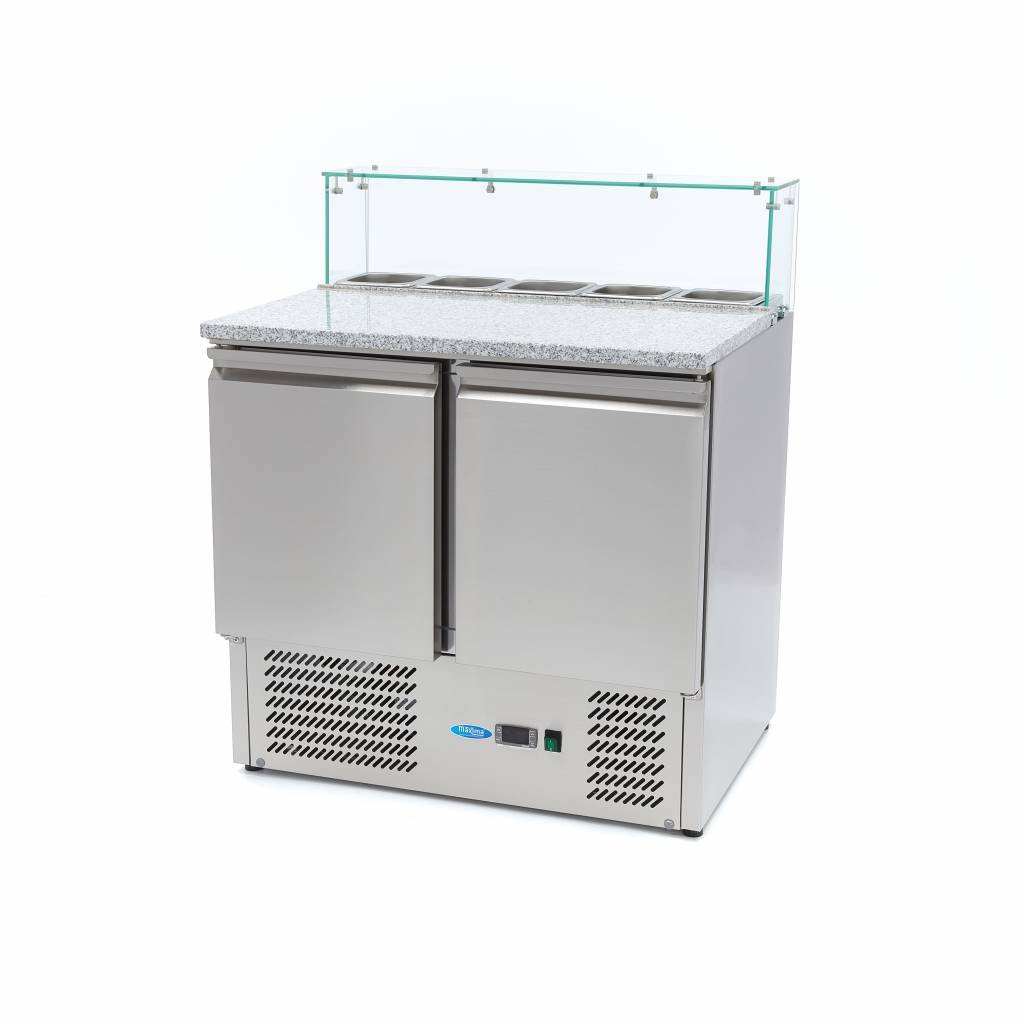 Maxima Réfrigérateur pour la préparation des pizzas - 90 cm - 2 portes - s'adapte à 5 x 1/6 GN - incl couvercle en verre