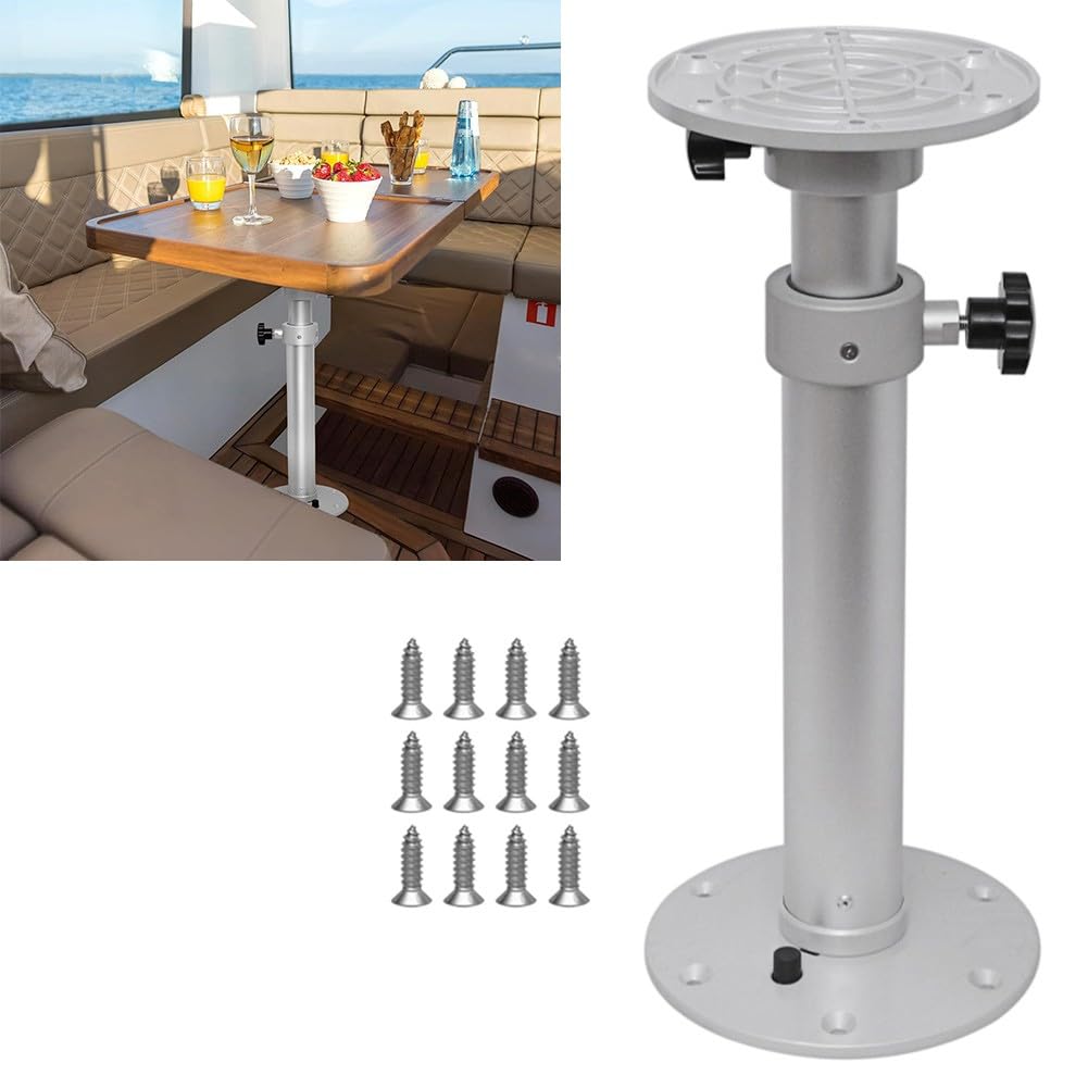 Base telescópica para patas de mesa de caravana, altura ajustable, pedestal de aleación de aluminio con perilla, soporte desmontable para barco, caravana, oficina, color plateado
