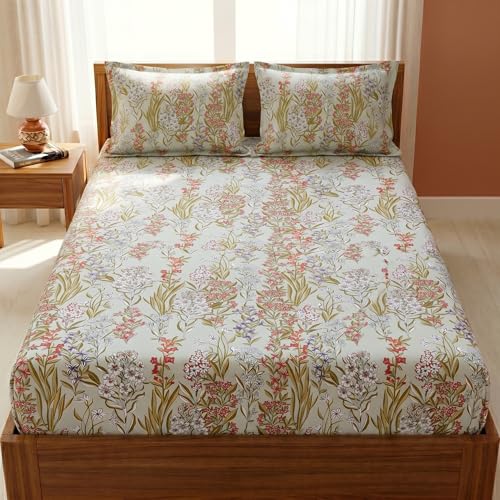 Image of Mafatlal 125 GSM Merino Double Bedsheet with Pillow Covers |90 x 100 Inches | Soft, Breathable & Lightweight | Multicolor