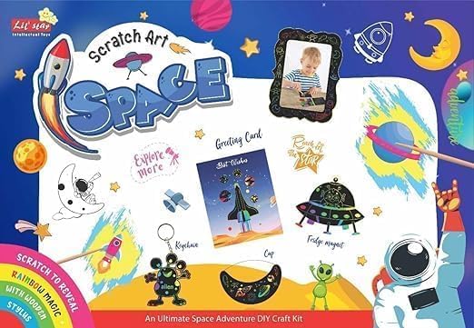 JAYESH STAR Scratch Art Space Creative Craft Kit | DIY Rainbow Scratch Painting Activity Set for Kids