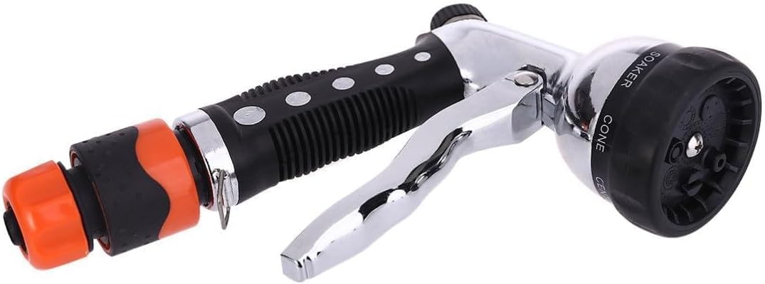 Functional Garden Hose Silver Zinc Alloy Multi Nozzle Spray, 7 Patterns
