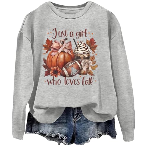 Just A Girl Who Loves Fall Sweatshirt Pumpkin football Shirts Fall Sweatshirt for Women Man