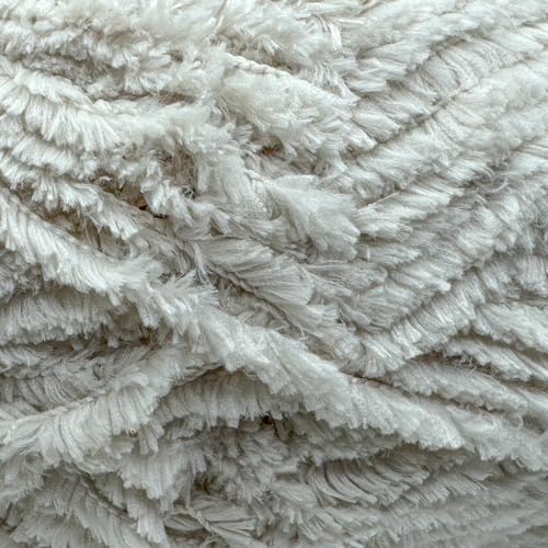 Image of Plush Faux Fur Bulky Yarn, Super Soft Fluffy Fuzzy for Knitting Crocheting Crafting, 100 Gram (3.53 Ounces) 109 Yards (100 Meters) (Bone)