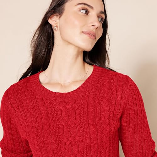 Image of Amazon Essentials Women's Regular Fit Soft Cotton Cable Knit Ribbed Crewneck Sweater (Available in Plus Size)