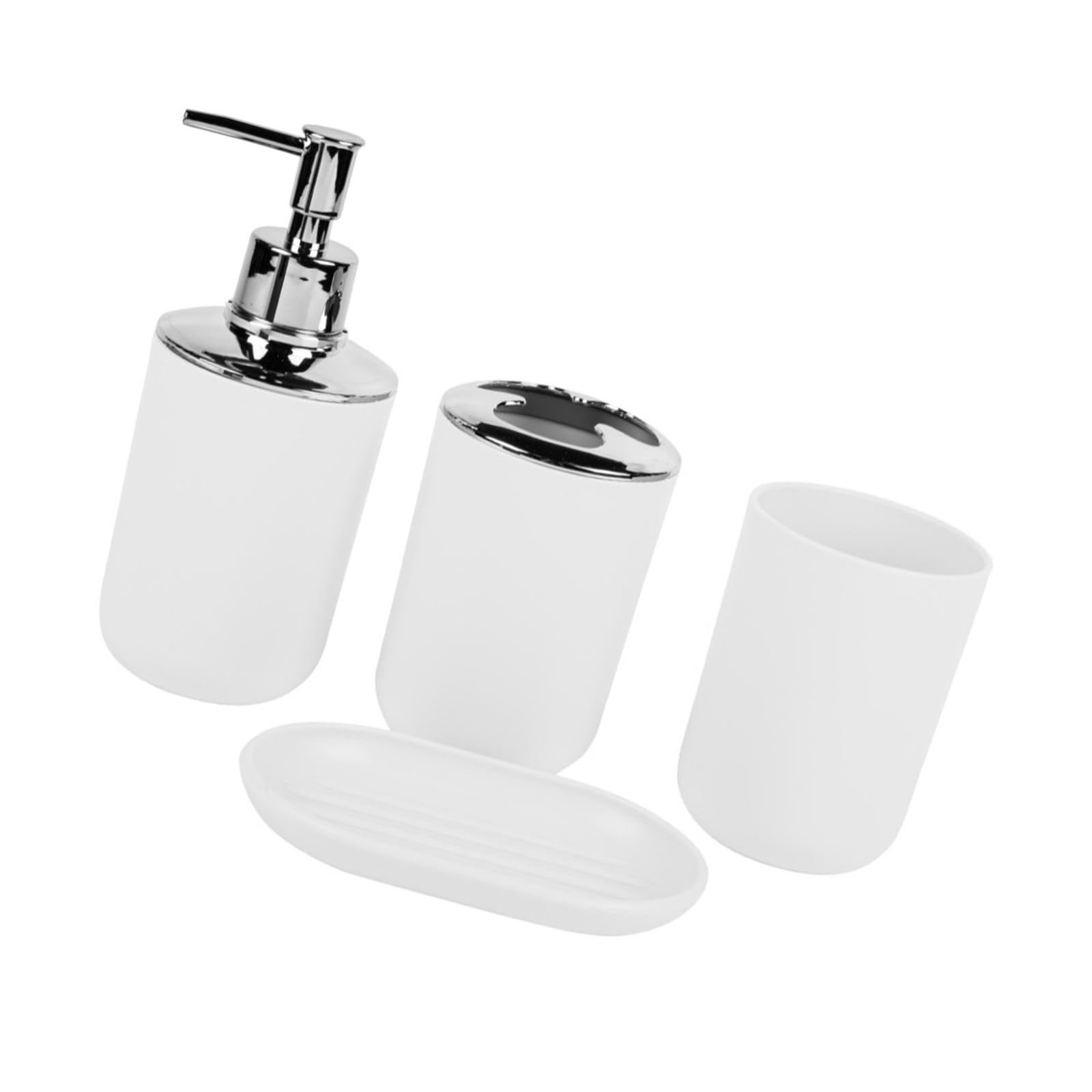 Bathroom Countertop Organizers 4Pcs Set Includes Toothbrush Cup Soap Dispenser Tray for Space Saving Decors Bathroom Counter Organizers