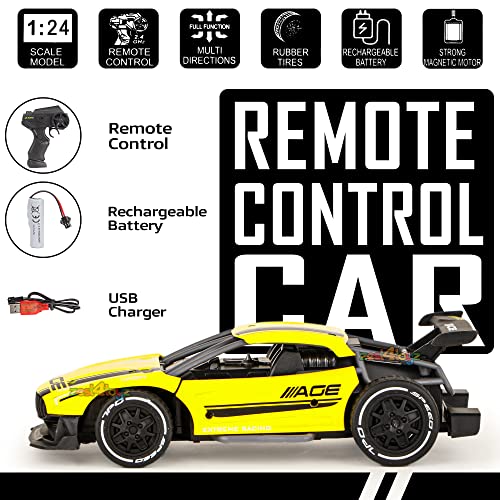 Image of Zest 4 Toyz RC Car Rechargeable Remote Control Racing Car Alloy High Speed Car Toys for Kids Best Gift Vehicle Toys for Boys (Pack of 1) Yellow