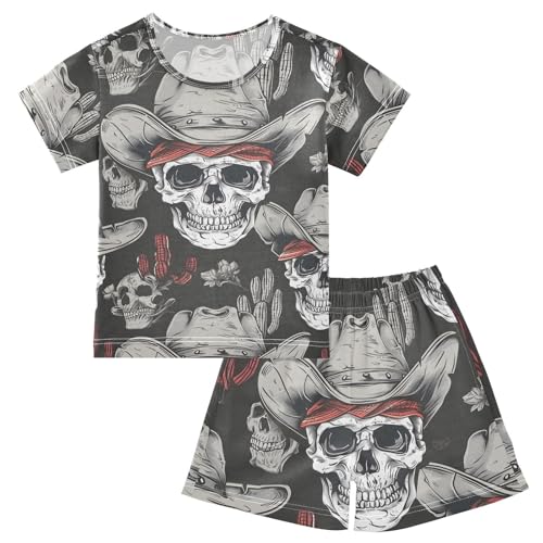 ALAZA Cactus Sugar Skull Pajamas Short Sleeve 2 Piece Sleepwear Top and Bottom Pajama Set Unisex