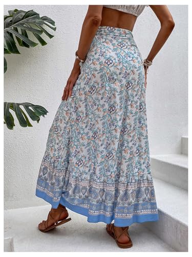 Verdusa Women's Floral Print Bowknot Ruffle Maxi Skirts Boho High Waisted Flowy Wrap Skirt2