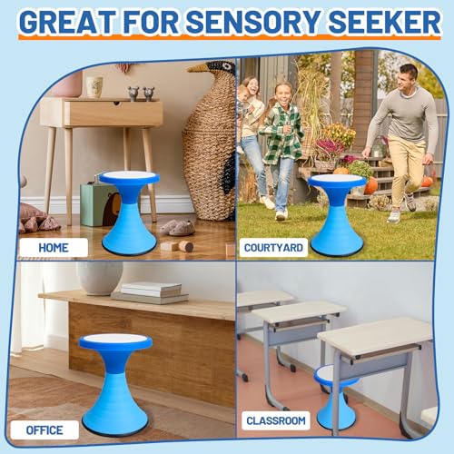 Image of AOBOTE Kids Wobble Swivel Stool, 15.7 inch Height Wiggle Stool for Ages 6+, 360 Rotatable Active Learning Chair, Flexible Seating for Classroom & Home, Improves Posture & Focus, Blue