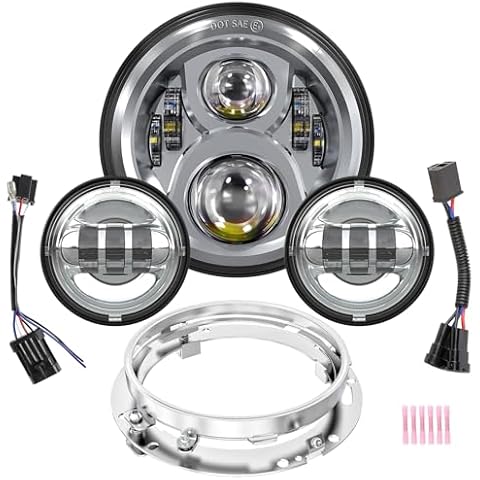 BICYACO 7 Inch LED Motorcycle Headlight with 4.5 Inch Fog Lights Passing Lamps DOT SAE Approved, Compatible with Harley Davidson Classic Electra Street Glide Fat Boy Road King Heritage Softail Chrome Cover