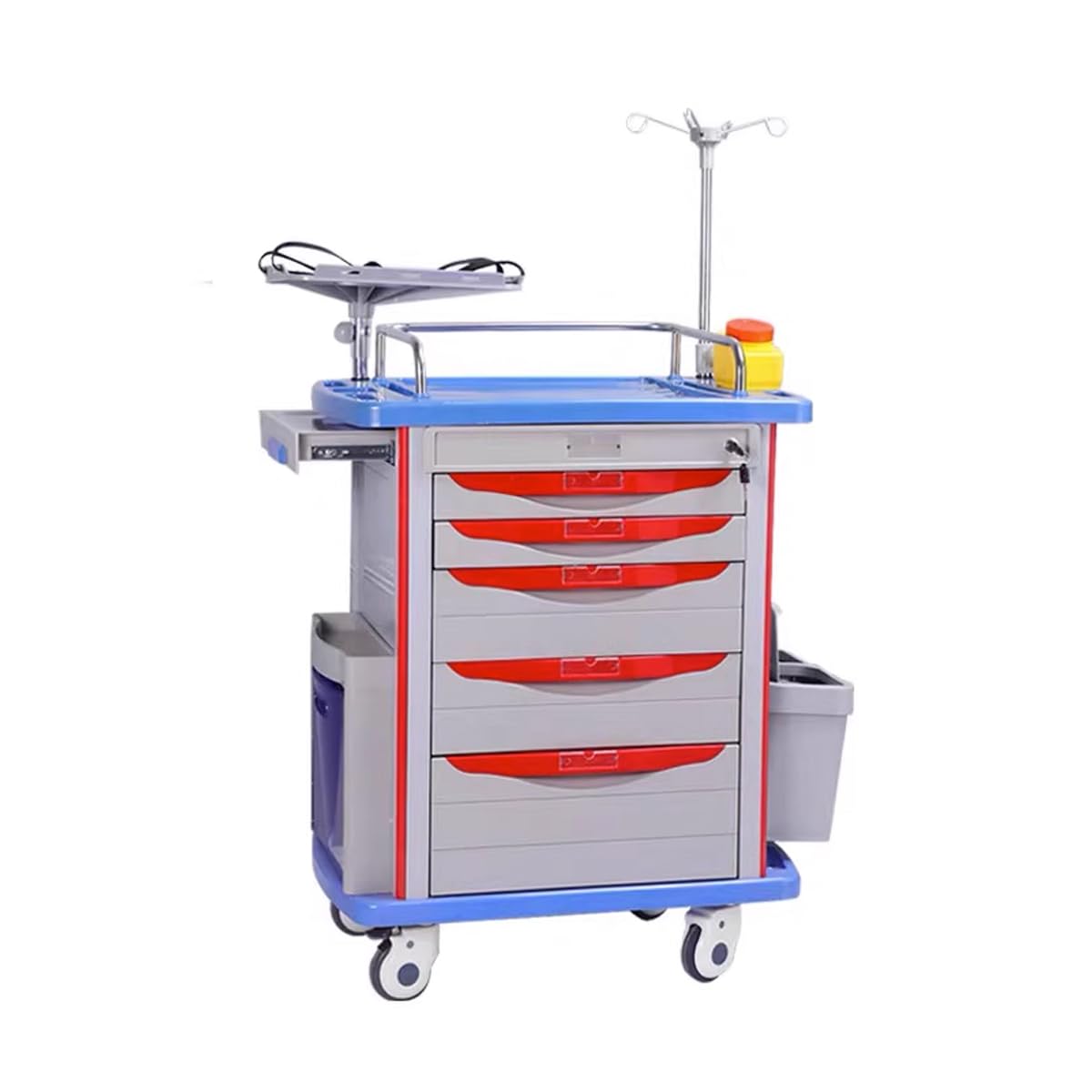 Carrello per contenitori per farmaci in ABS, Carrello per incidenti Medici Carrello per incidenti di Emergenza Lite Carrello per Forniture mediche per ospedali e cliniche,J
