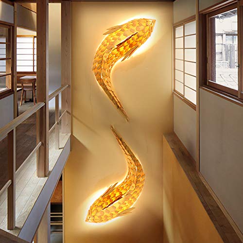 INJUICY Appliques de Type Bougeoir en Bois de Poisson, Applique Murale Art de Carpe Japonaise pour Salon Modèle Chambre Magasin Hôtel Villa Restaurant Salle de Mariage Décor (Longueur: 120 cm) - Image 3