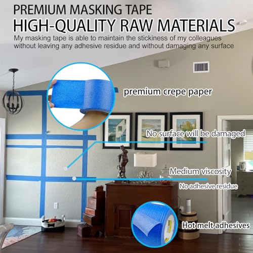 Image of Blue Painters Tape 1rolls,4Inch x 60Yards,Blue Masking Tape,Paint Tape for Wall Painting,DIY Crafts Arts,Painter's,Decoration Labeling,No Residue, Easy Removal