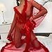Women Lingerie Lace Fashion Sexy Tulle Robe Long Lingerie Nightgown Bathrobe Sleepwear Feather Bridal Robe Lace Lingerie Red