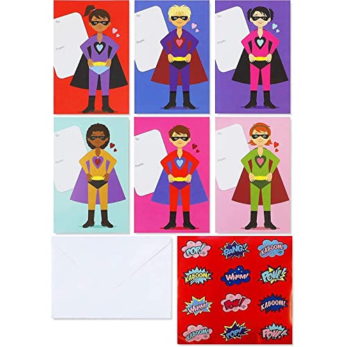 Comic Book Hero Valentineâ€™s Cards for Kids Classroom Exchange (48 Pack)
