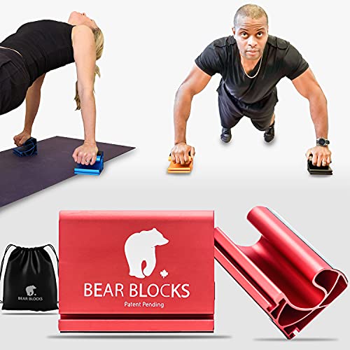 Bear Blocks Pushup Bars - Safe Push Up Bars - Strength Training Pushup Stands Perfect for Home Gym & Traveling Fitness - Lightweight, Non-Slip Bodyweight Training Workouts Blocks