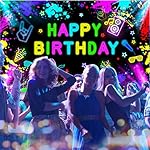 Neon Birthday Banner 6x3.6 ft Glow in The Dark Backdrop Neon Birthday Party Decorations Glow Photography Background Photo Booth Props - Image 4