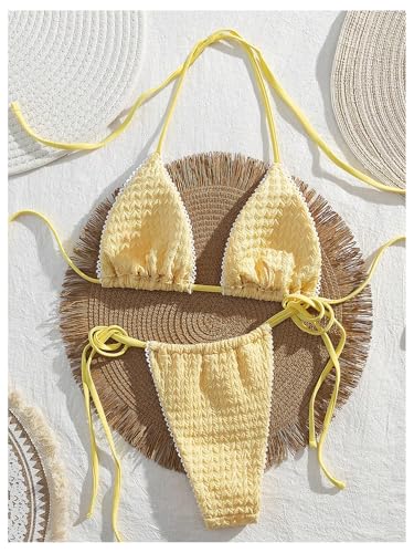 Women's 2 Piece String Halter Bikini Set Backless Ruffle Triangle Bathing Suits Tie Side Swimsuit2