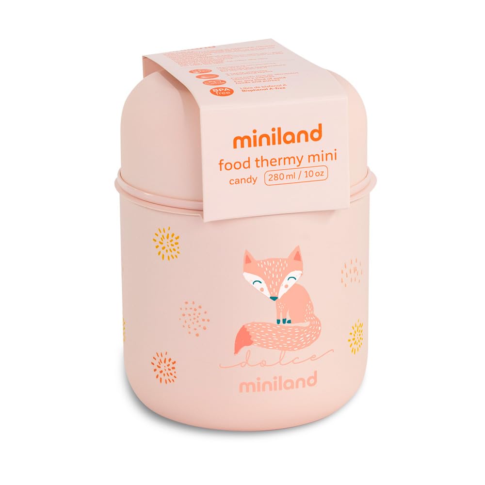 Miniland Food Thermy Mini Candy. Thermos papillero da 280ml, con doppio strato di acciaio che mantiene la temperatura del cibo per ore.