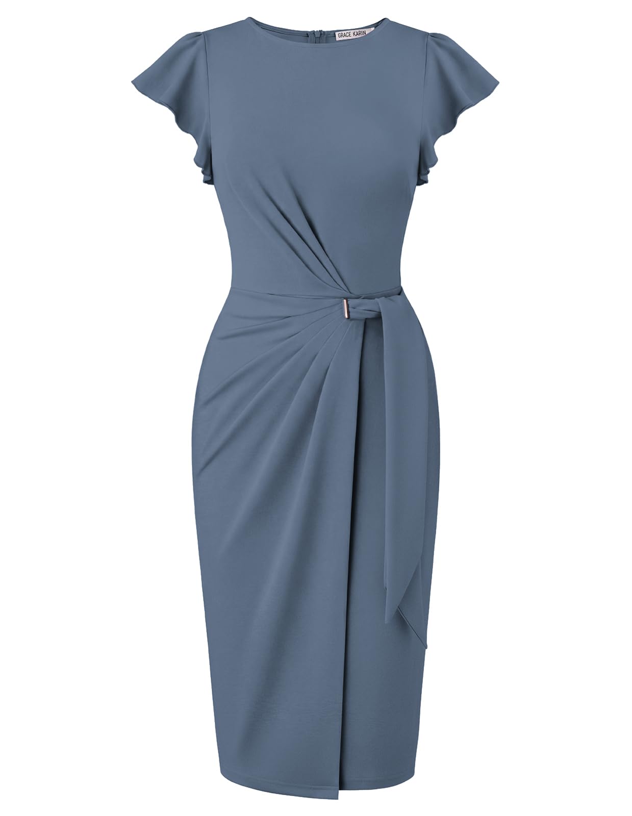 GRACE KARIN Abito Bodycon Maniche a Volant Elegante Abito Cerimonia Donna | Abito a girocollo aderente; elegante abito formale, adatto per ufficio, lavoro, feste e matrimoni
