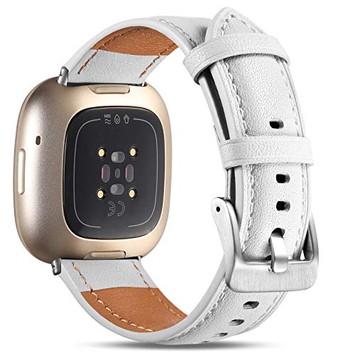 Maledan Leather Bands Compatible with Fitbit Versa 3/Fitbit Sense, Slim Soft Band Wristbands Replacement Accessories for Versa 3 Watch Women Men, White