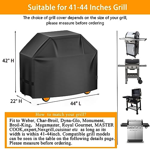 Image of Aoretic Grill Cover, 44 inch BBQ Gas Grill Cover for Outdoor Grill, Charbroil Grill Cover Barbecue Waterproof, Anti-UV for Weber Char-Broil Monument, Dyna-glo Nexgrill Spun Polyester