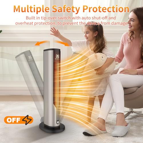Calefactor Baño,Calefactor Bajo Consumo 2000W,Calentador Cerámico Silencioso de 60cm,Protección Contra Sobrecalentamiento y Vuelco,Oscilación de 70°,3 Modos,Temporizador de 12 h - imagen 4