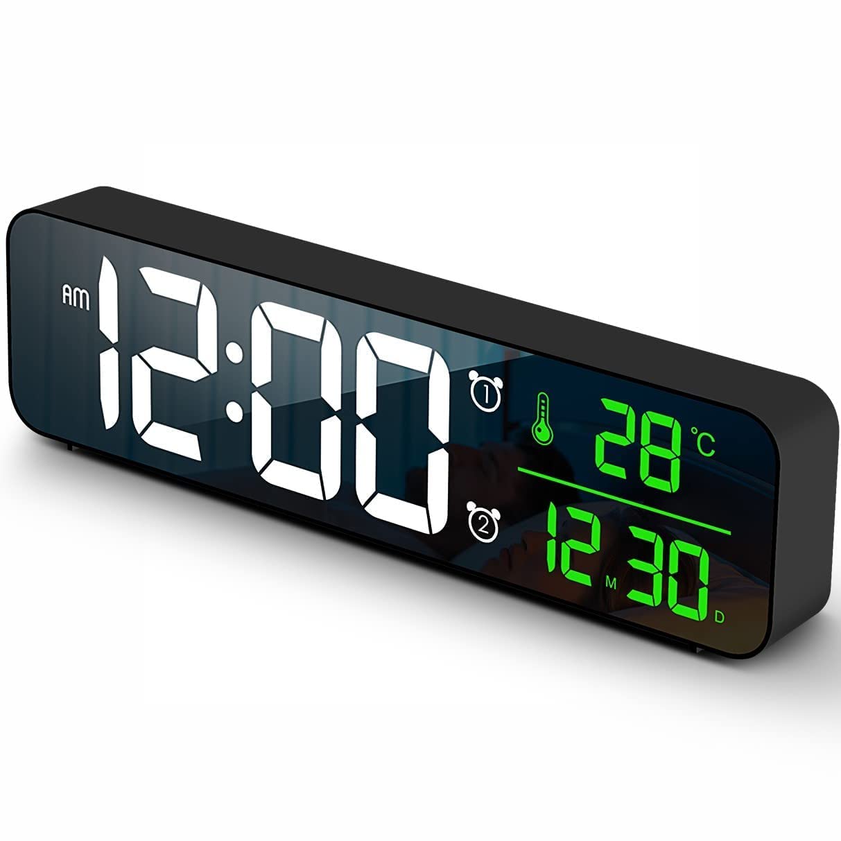 Digital Clock Large Display Alarm Clock for Living Room Office Bedroom Decor LED Electronic Date Temp Display Wall Electric Clocks Automatic Brightness Dimmer Smart Cool Modern Desk Accessories-Black
