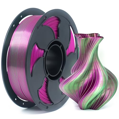 Image of Silk Dual Color Fuchsia Green PLA 1.75mm 1kg Shiny 3D Printer Filament FDM | Silk finish Bi color Fuchsia Green Coextrusion Shiny Smooth transition Neatly wound 1kg spool 2.2lbs for Bambu Ender AMS