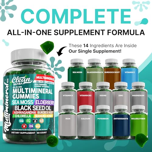 Sea Moss Gummies | Clinically Tested - Black Seed Oil Ashwagandha Elderberry Burdock Root Chlorella Manuka Honey - Vegan Irish Sea Moss Gummy Vitamins for Adults Kids Men Women - Green Apple Flavor - Image 3