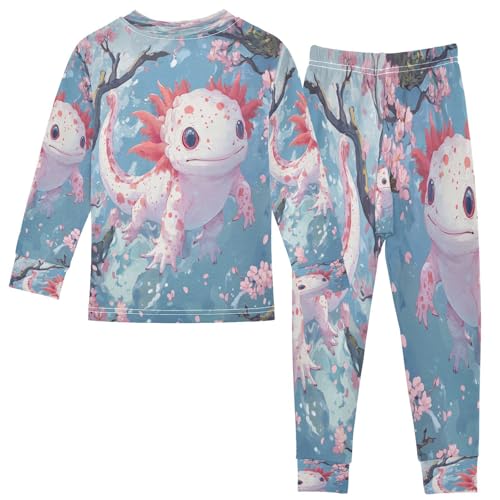 Pajama Sets Long Sleeve Kawaii Axolotl Cherry Blossoms Soft Comfy Sleepwear 2 Piece PJS 3-8T3