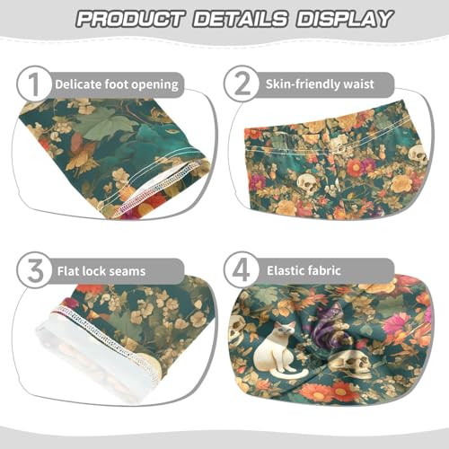 KLL Skeleton Cats Flowers Happy Halloween Moss Green Toddler Girls' Athletic Leggings Stretch High Waisted Lounge Pants Gym3