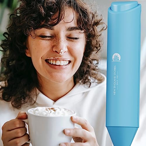 Image of Powerful Milk Frother Handheld Foam Maker, Mini Whisk Drink Mixer for Coffee, Cappuccino, Latte, Matcha, Hot Chocolate, No Stand, Sky Blue