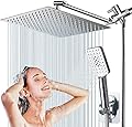 Shower Head,12 '' High Pressure Rain/Rainfall Shower Head/Handheld Showerhead Combo,13'' Brass Adjustable Extension Arm,3-Spray,78-inch Hose Adhesive Showerhead Holder,Chrome Square Shower heads