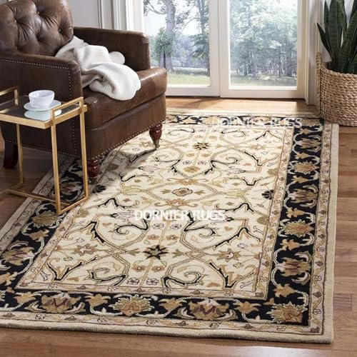 Image of 7x9 Ft Hand-Tufted Wool Rug - Classic Thick Carpet for Cozy Living Rooms & Master Bedrooms