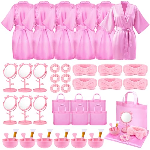 Nyxuso Spa Party Supplies for Girls Spa Robes for Kids Party Supplies Birthday Sleepover Favors (Pink Size 8)