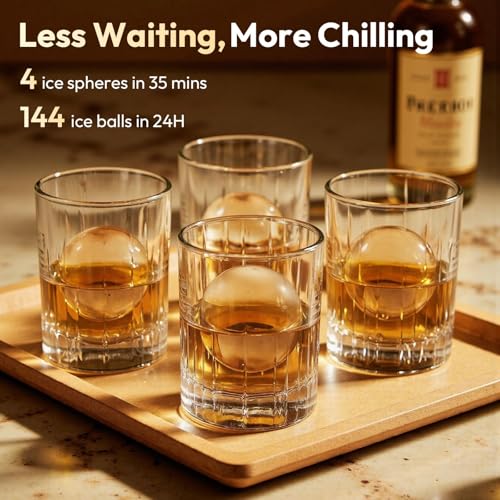 Image of 2'' Clear Ice Ball Maker - 4 Ice Spheres in 35min, 144 pcs /Day, Auto&Manual Fill, Fast Round Ice Machine with LCD Touch Panel, Self-Cleaning, Home & Bar Maker for Whiskey Bourborn Gift