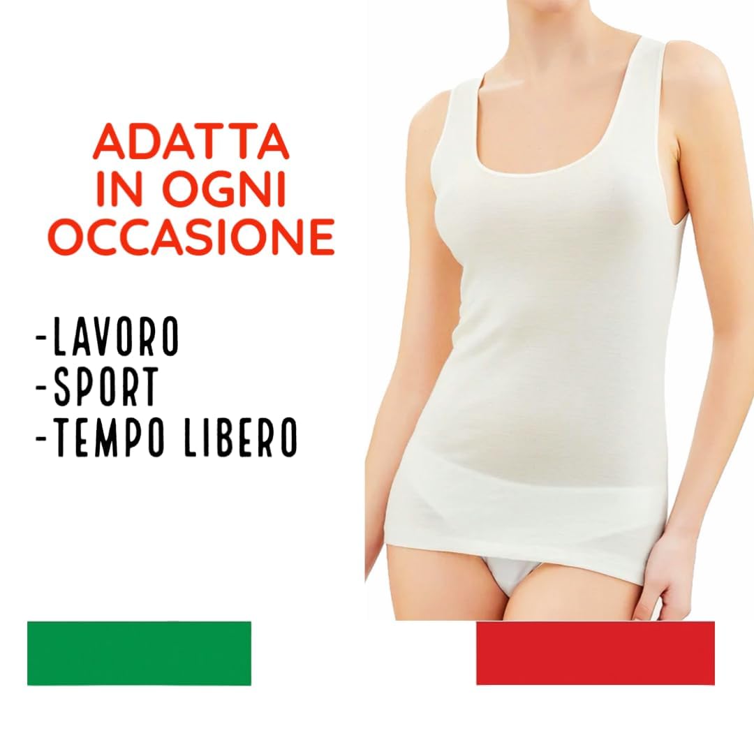 Canottiera Donna Invernale Lana Cotone Liscia 3-5-1 Pezzi Canottiera Donna Spalla Larga Lana Cotone - Canotta Intima Invernale 8027 8028