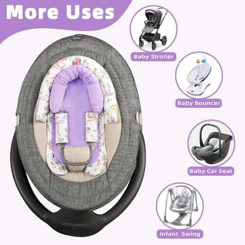 Image of SWESEN Infant Car Seat Insert & Strap Covers, Car Seat Head Support for Baby Girls, 2 in 1 Soft Plush Car Seat Insert for Newborns, for Infants Aged 0-12, Purple Bow