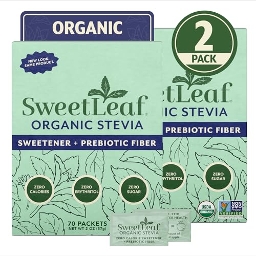 SweetLeaf Organic Stevia Powder Packets - Zero Calorie Sweetener with Stevia Leaf Extract, No Artificial Sweetener Additive, Sugar Free, Keto Friendly, Non GMO, Gluten Free - 70 Packets (Pack of 2)
