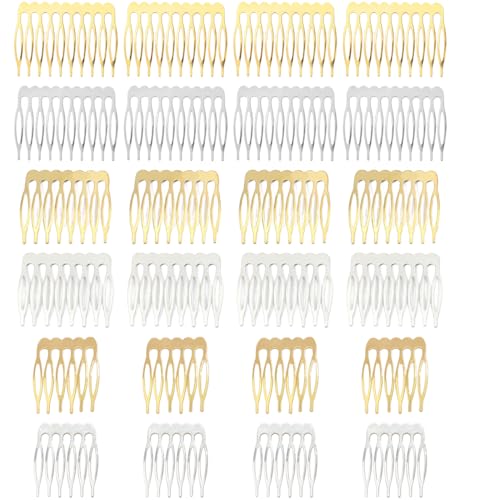 24 peinetas laterales de metal, peinetas para velo, peineta lateral para mujer con dientes para accesorios de cabello con clip de moño plateado y dorado.