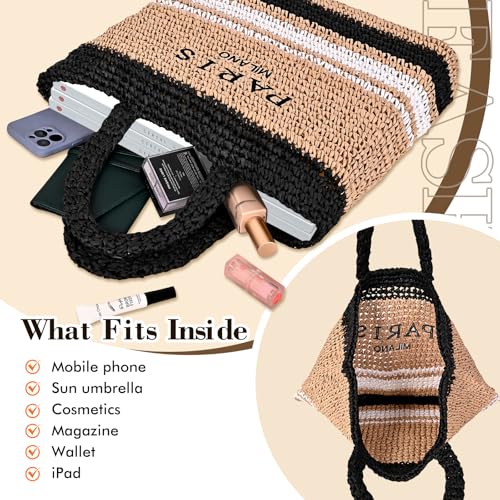 Bolso grande de playa de paja tejido para mujer miniatura 4