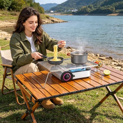 Parrilla de camping regulable de acero inoxidable que optimiza el calor de la barbacoa 4
